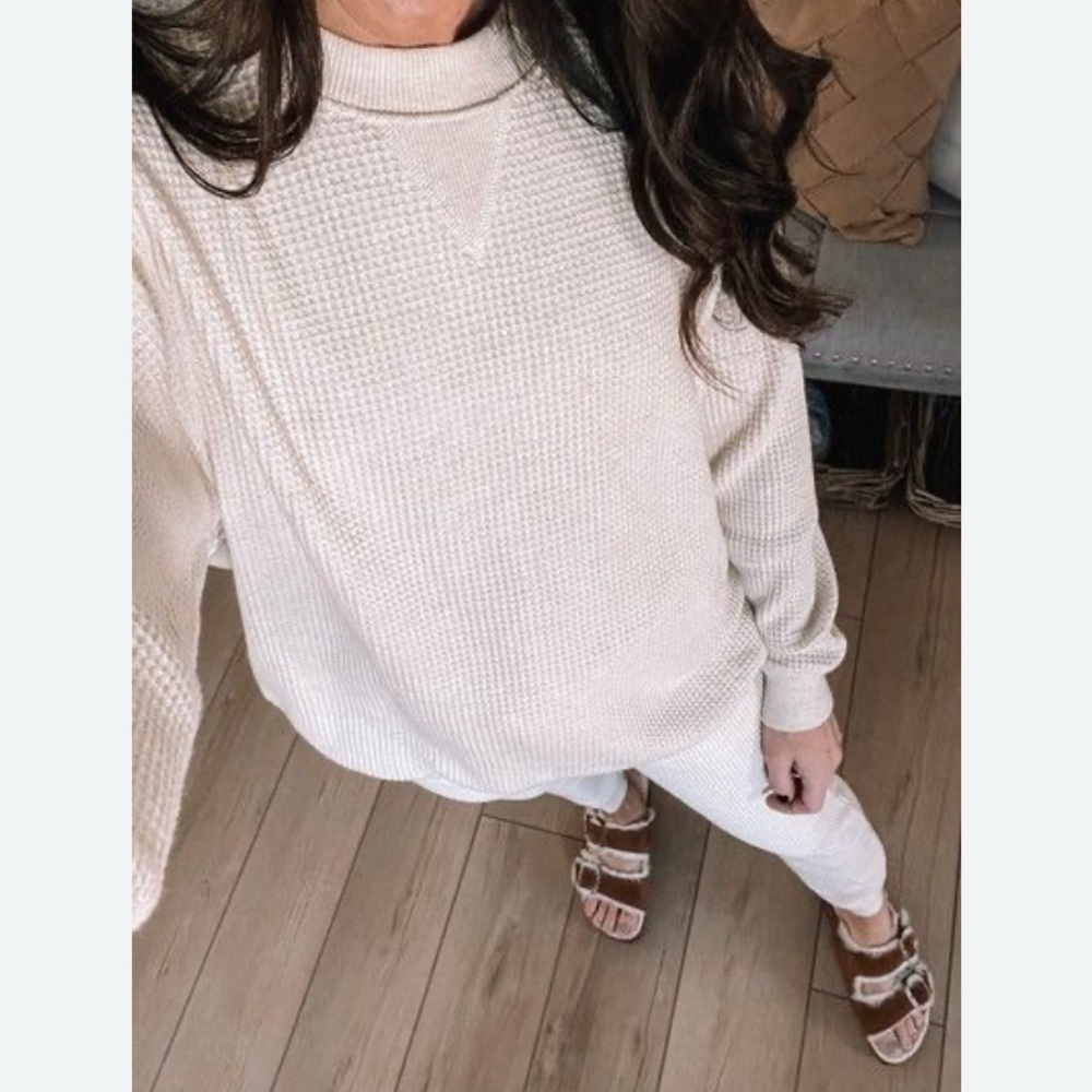 AERIE waffle light pink sweater S oversized pullover layering